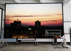 Severtson's Giant QuickFold screens come in sizes up to 500 inches, and are easy to set up and take down in just a few minutes.