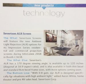 Severtson's ALR material article for InfoComm 2018, as featured in the May 2018 issue of Systems Contractor News magazine
